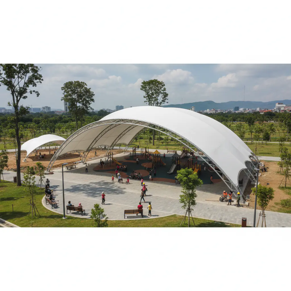 Here is the image you requested, showing the benefits of membrane tents in the context of Bandung: 