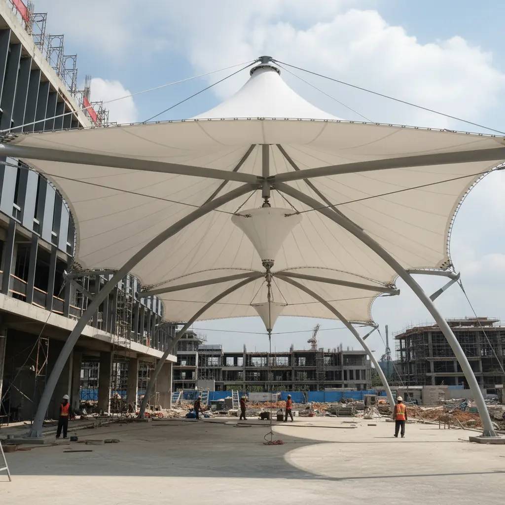 Here's your photorealistic image of a Kanopi Membran in a professional, real-world context, as if from an architectural magaz