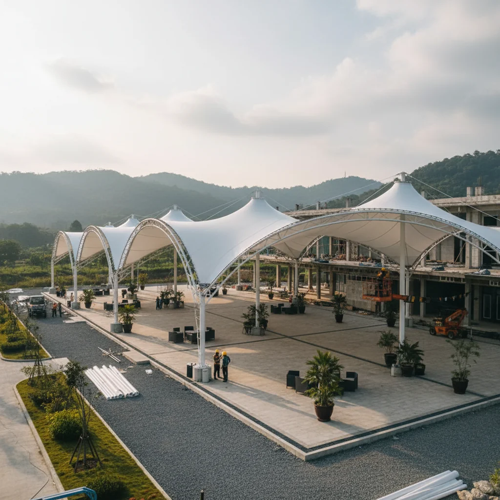 Here's a photorealistic image showing a high-quality membrane structure in Bogor, emphasizing its professional application in